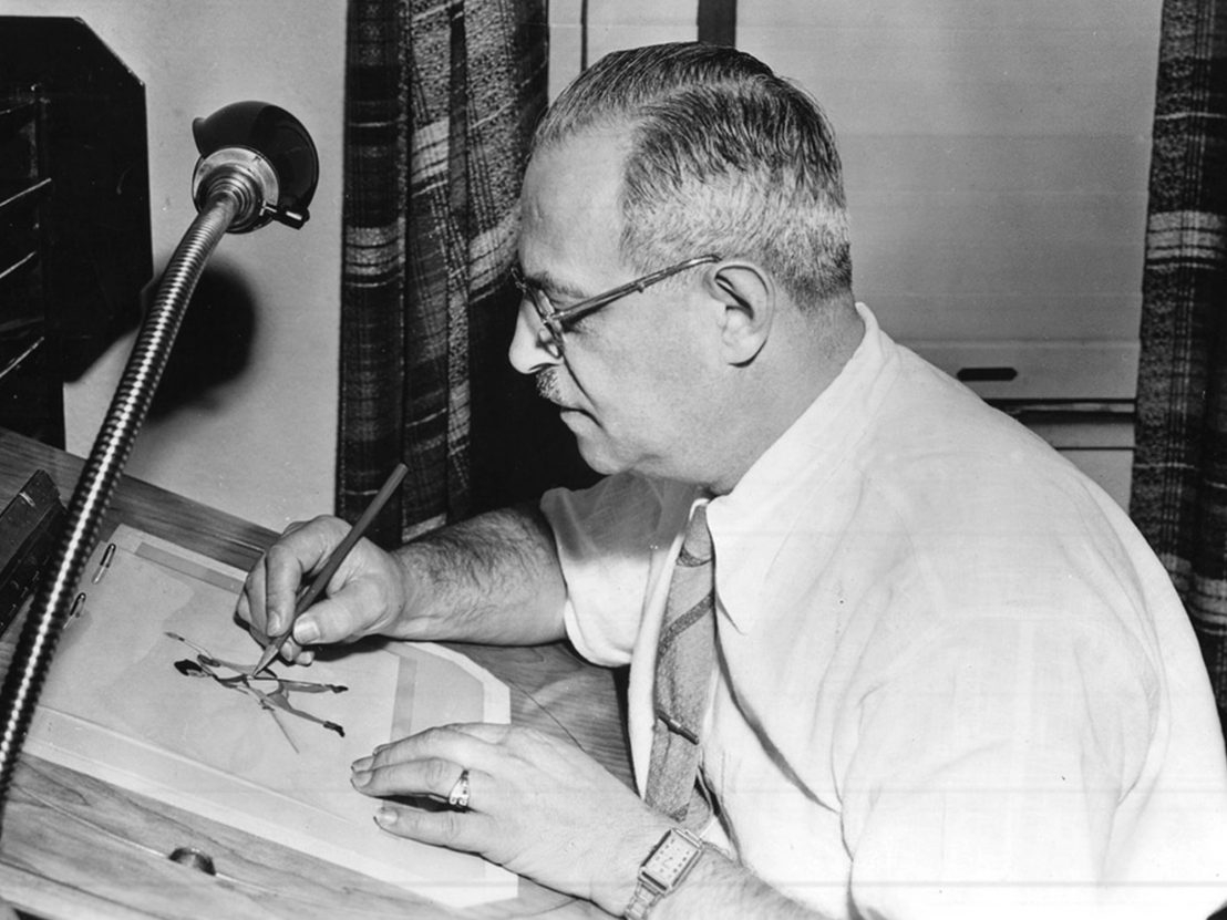 Vintage Photo of Cartoon Animator Sitting at Drawing Table Max Fleischer Studios